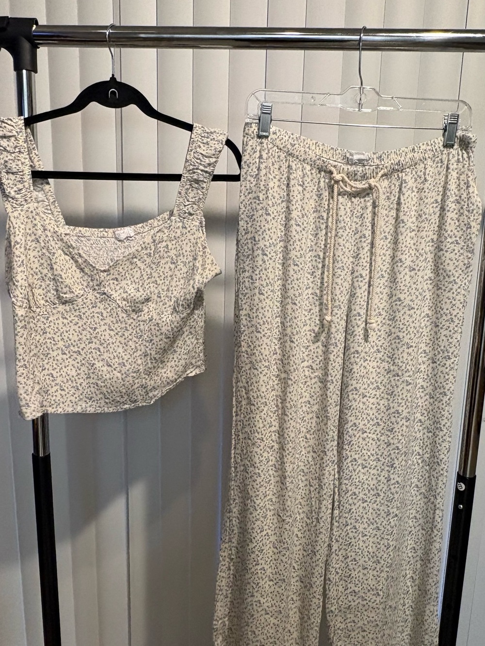 Sienna Sky Cream Wide-Leg Floral Lounge Pants with Blue Print